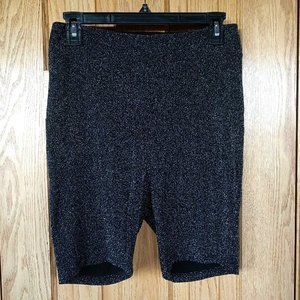 Urban Outfitters black/silver glitter super high rise biker shorts L sparkle